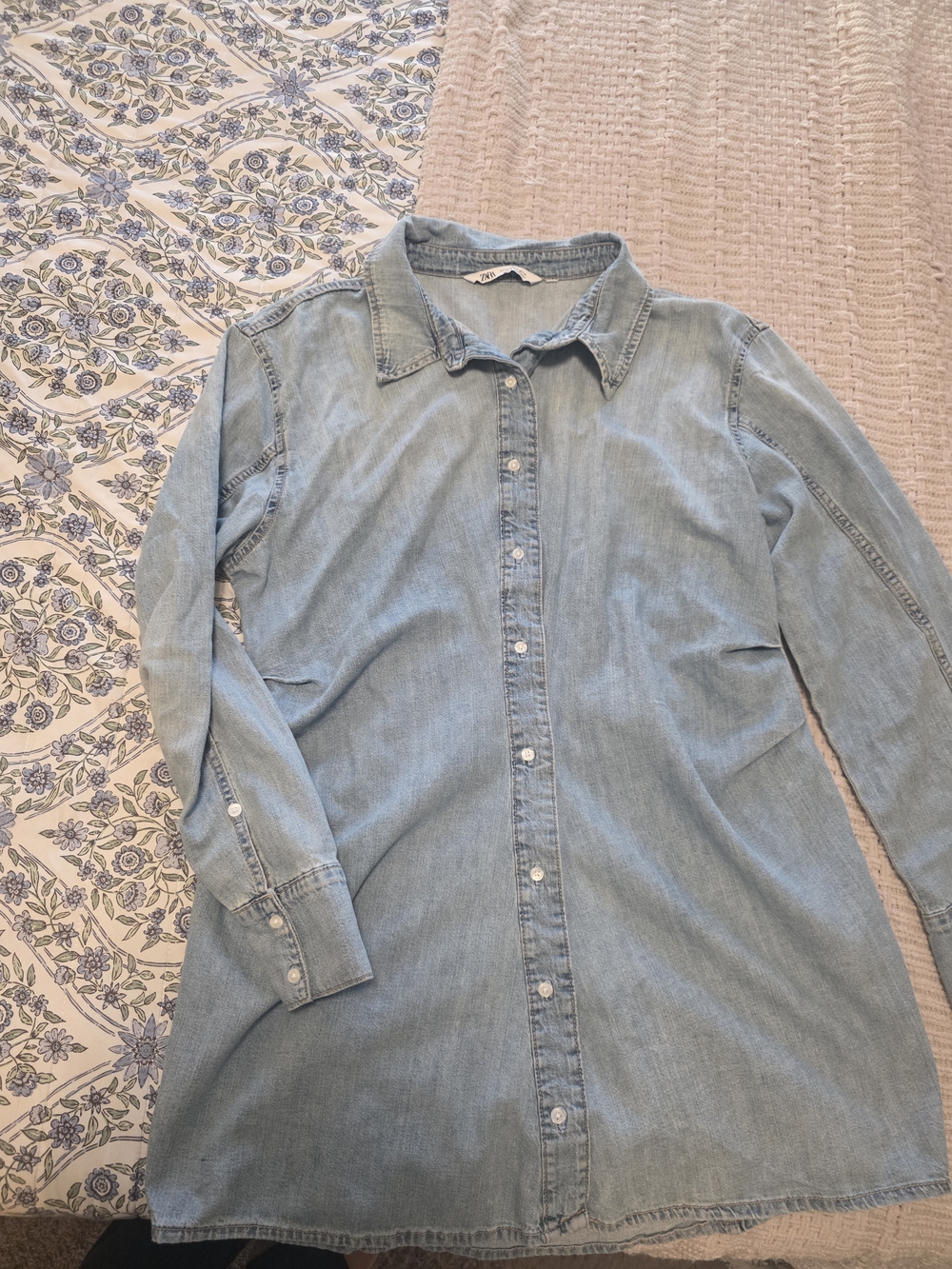 Zara Light Denim Long-Sleeve Button-Down Denim Dress